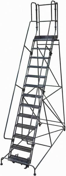 Cotterman - 172" 13 Step Rolling Warehouse Ladder - Rolling Safety Ladder, 450 Lb Capacity, 130" Platform Height, 42" Base Width x 105" Base Depth, Perforated Tread - Americas Industrial Supply