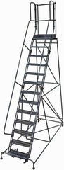 Cotterman - 172" 13 Step Rolling Warehouse Ladder - Rolling Safety Ladder, 450 Lb Capacity, 130" Platform Height, 42" Base Width x 105" Base Depth, Perforated Tread - Americas Industrial Supply