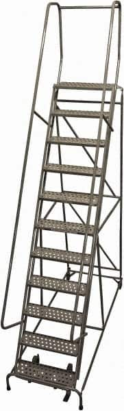 Cotterman - 140" 11 Step Rolling Warehouse Ladder - Rolling Safety Ladder, 450 Lb Capacity, 110" Platform Height, 32" Base Width x 78" Base Depth, Perforated Tread - Americas Industrial Supply