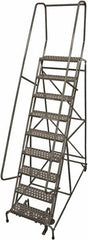 Cotterman - 120" 9 Step Rolling Warehouse Ladder - Rolling Safety Ladder, 450 Lb Capacity, 90" Platform Height, 32" Base Width x 65" Base Depth, Perforated Tread - Americas Industrial Supply