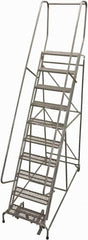 Cotterman - 130" 10 Step Rolling Warehouse Ladder - Rolling Safety Ladder, 450 Lb Capacity, 100" Platform Height, 32" Base Width x 72" Base Depth, Perforated Tread - Americas Industrial Supply