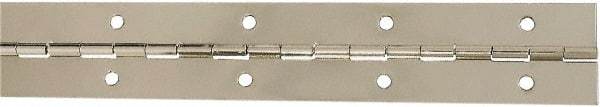National Mfg. - 12" Long x 1-1/2" Wide, Steel Satin Nickel Coating Continuous Hinge - 0.042" Thick with Holes - Americas Industrial Supply