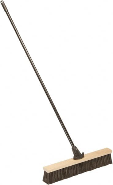 Ability One - 24" Medium Duty Polypropylene Push Broom - Wood Block, Bolt-On Handle Connection - Americas Industrial Supply