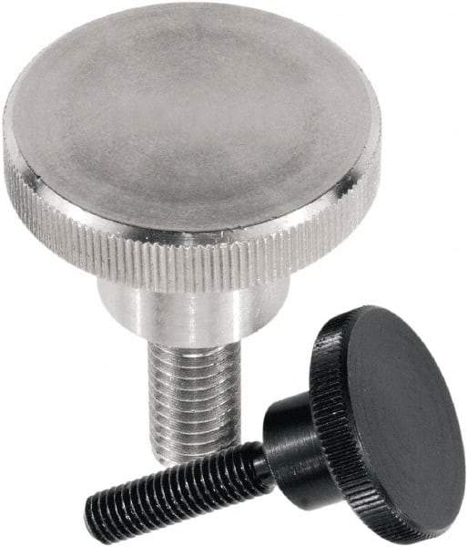 KIPP - M4 Knurled Shoulder Flat Tip Grade 1.4305 Stainless Steel Thumb Screw - 25.5mm OAL, 16mm Head Diam x 3.5mm Head Height, Uncoated - Americas Industrial Supply