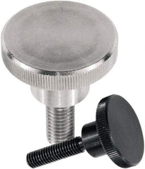 KIPP - M4 Knurled Shoulder Flat Tip Grade 1.4305 Stainless Steel Thumb Screw - 25.5mm OAL, 16mm Head Diam x 3.5mm Head Height, Uncoated - Americas Industrial Supply