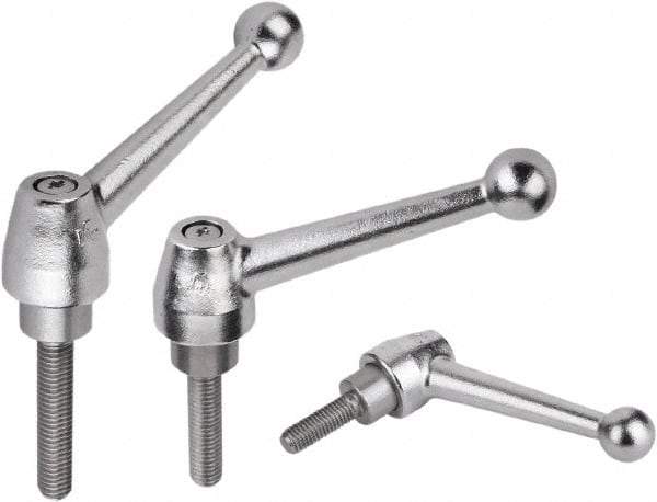 KIPP - 3/4-10, Steel Threaded Stud Adjustable Clamping Handle - 1.9685" Thread Length, Silver Handle with Threaded Stud - Americas Industrial Supply