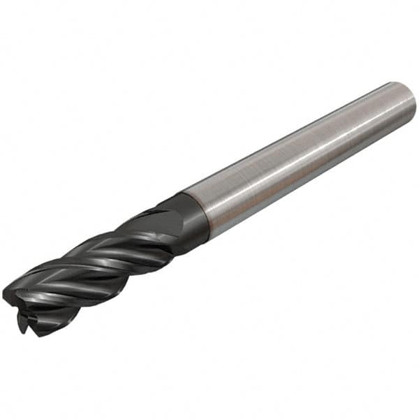 Iscar - 4 Flute Solid Carbide Roughing & Finishing Corner Chamfer End Mill - TiAlN Finish, Straight Shank, 38° Helix, Non-Centercutting, Regular Length - Americas Industrial Supply