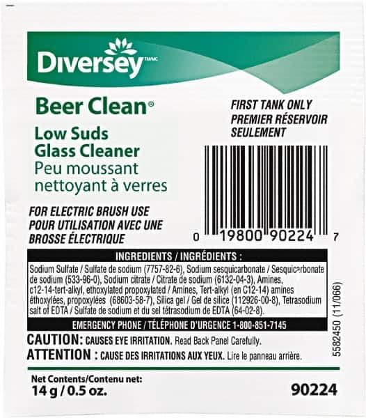 Diversey - 0.50 oz Packet Unscented Glass Cleaner - Use on Beverage Glass - Americas Industrial Supply