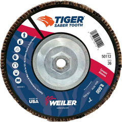 7″ Saber Tooth Ceramic Abrasive Flap Disc, Angled, Phenolic Backing, 36C, 5/8″-11 UNC Nut - Americas Industrial Supply