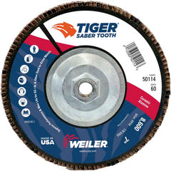 7″ Saber Tooth Ceramic Abrasive Flap Disc, Angled, Phenolic Backing, 60C, 5/8″-11 UNC Nut - Americas Industrial Supply