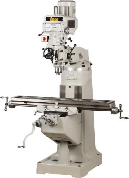 Enco - 9" Table Width x 49" Table Length, Variable Speed Pulley Control, 3 Phase Knee Milling Machine - R8 Spindle Taper, 3 hp - Americas Industrial Supply