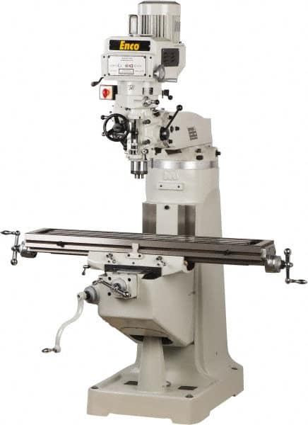 Enco - 9" Table Width x 49" Table Length, Variable Speed Pulley Control, 1 Phase Knee Milling Machine - R8 Spindle Taper, 3 hp - Americas Industrial Supply