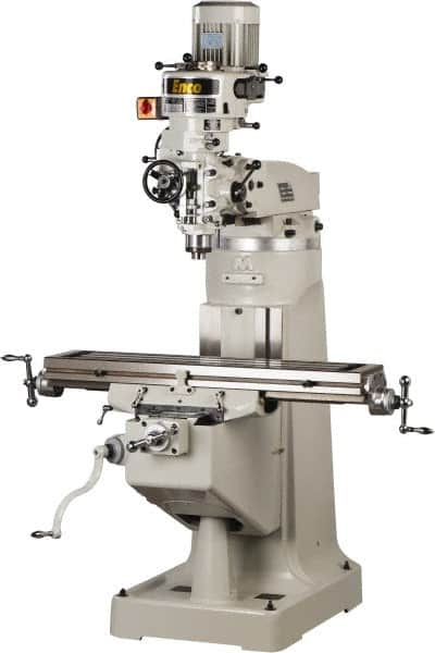 Enco - 9" Table Width x 42" Table Length, Step Pulley Control, 3 Phase Knee Milling Machine - R8 Spindle Taper, 3 hp - Americas Industrial Supply