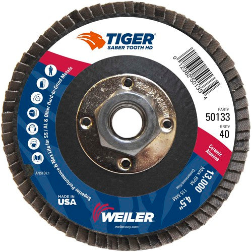 ‎4-1/2 Saber Tooth High Density Ceramic Abrasive, 40C, 5/8″-11 UNC Nut - Americas Industrial Supply