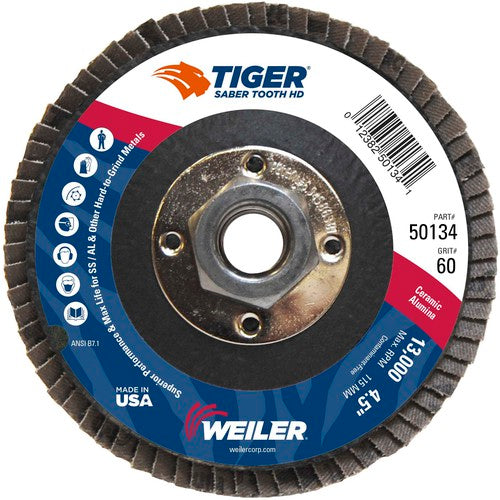 ‎4-1/2 Saber Tooth High Density Ceramic Abrasive, 60C, 5/8″-11 UNC Nut - Americas Industrial Supply