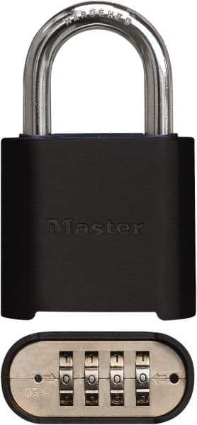 Master Lock - 2" Body Width x 3" Body Height, 1" Shackle Clearance, Powder Coating Combination Lock - 5/16" Shackle Diam, 1" Shackle Width, Set Your Own 4 Digit Combination - Americas Industrial Supply