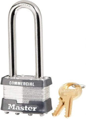 Master Lock - 2-1/2" Shackle Clearance, Keyed Different Laminated Steel Padlock - 5/16" Shackle Diam, Steel - Americas Industrial Supply