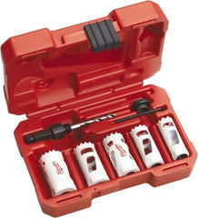 Milwaukee Tool - 7 Piece, 3/4" to 1-1/4" Saw Diam, Automotive Hole Saw Kit - Bi-Metal, Toothed Edge, Includes 5 Hole Saws - Americas Industrial Supply