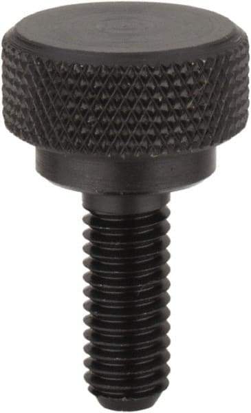 Morton Machine Works - 1/4-20 Knurled Shoulder Flat Tip Grade C-12L14 Steel Thumb Screw - 7/8" OAL, 3/8" Head Height - Americas Industrial Supply