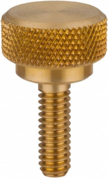 Morton Machine Works - 1/4-20 Knurled Shoulder Flat Tip Brass Thumb Screw - 15/16" OAL, 7/16" Head Height - Americas Industrial Supply
