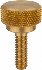 Morton Machine Works - 1/4-20 Knurled Shoulder Flat Tip Brass Thumb Screw - 15/16" OAL, 7/16" Head Height - Americas Industrial Supply