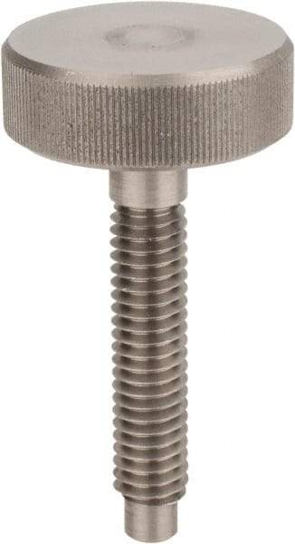 Morton Machine Works - M12x1.75 Knurled Shoulderless Dog Point Tip Grade 303 Stainless Steel Thumb Screw - 83mm OAL, 32mm Head Diam x 13mm Head Height - Americas Industrial Supply
