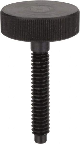 Morton Machine Works - M12x1.75 Knurled Shoulderless Dog Point Tip Grade C-12L14 Steel Thumb Screw - 89mm OAL, 32mm Head Diam x 13mm Head Height - Americas Industrial Supply
