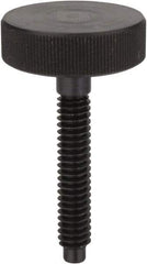 Morton Machine Works - M12x1.75 Knurled Shoulderless Dog Point Tip Grade C-12L14 Steel Thumb Screw - 89mm OAL, 32mm Head Diam x 13mm Head Height - Americas Industrial Supply