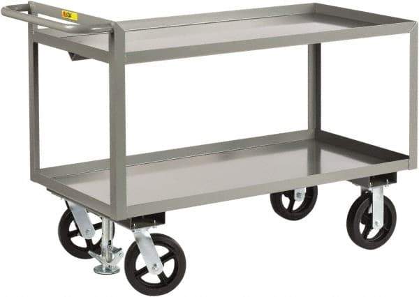 Little Giant - 2,400 Lb Capacity, 2 Shelf, Steel Shelf Truck - 60" Long x 30" Wide x 36" High, 8" Diam Mold-On Rubber Wheels - Americas Industrial Supply