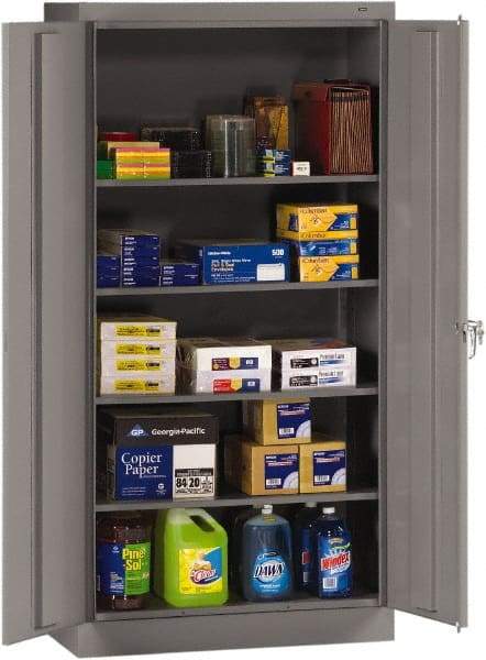 Tennsco - 5 Shelf Locking Storage Cabinet - Steel, 36" Wide x 18" Deep x 72" High, Medium Gray - Americas Industrial Supply