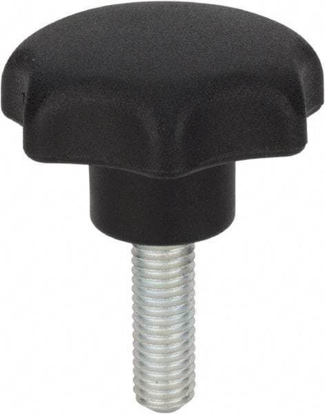 Morton Machine Works - 1.97" Head Diam, 7 Point Scalloped Knob - 3/8-16 Stem, Thermoplastic, Black - Americas Industrial Supply