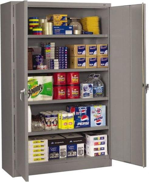 Tennsco - 5 Shelf Locking Storage Cabinet - Steel, 48" Wide x 18" Deep x 78" High, Medium Gray - Americas Industrial Supply