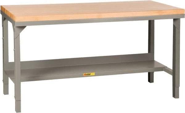 Little Giant - 72 Wide x 30" Deep x 28-3/4" High, Maple Butcher Block Top - Straight Edge, Adjustable Height Legs, Gray - Americas Industrial Supply