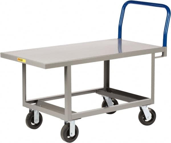 Little Giant - 2,000 Lb Capacity Steel 6-Wheeled Platform Truck - Steel Deck, 30" OAW, 48" Platform Length, Mold On Rubber Casters - Americas Industrial Supply