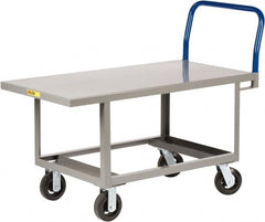 Little Giant - 2,000 Lb Capacity Steel 6-Wheeled Platform Truck - Steel Deck, 24" OAW, 48" Platform Length, Mold On Rubber Casters - Americas Industrial Supply