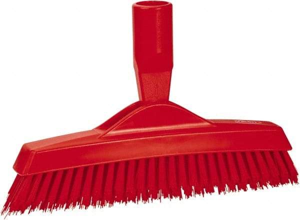 Vikan - 1.6" Bristle Length, Polyester Utility Scrub Brush - 9" Long x 1-1/2" Wide Head, 9-1/4" OAL, European Threaded Handle, Red, Polypropylene Block - Americas Industrial Supply