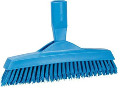 Vikan - 1.6" Bristle Length, Polyester Utility Scrub Brush - 9" Long x 1-1/2" Wide Head, 9-1/4" OAL, European Threaded Handle, Blue, Polypropylene Block - Americas Industrial Supply