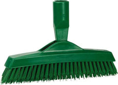 Vikan - 1.6" Bristle Length, Polyester Utility Scrub Brush - 9" Long x 1-1/2" Wide Head, 9-1/4" OAL, European Threaded Handle, Green, Polypropylene Block - Americas Industrial Supply