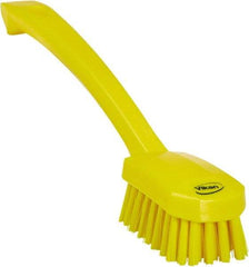 Vikan - 0.8" Bristle Length, Polyester Food Service Brush - 3" Long x 1.6" Wide Head, 10.2" OAL, Ergonomic Handle, Yellow, Polypropylene Block - Americas Industrial Supply