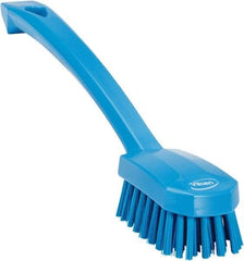 Vikan - 0.8" Bristle Length, Polyester Food Service Brush - 3" Long x 1.6" Wide Head, 10.2" OAL, Ergonomic Handle, Blue, Polypropylene Block - Americas Industrial Supply