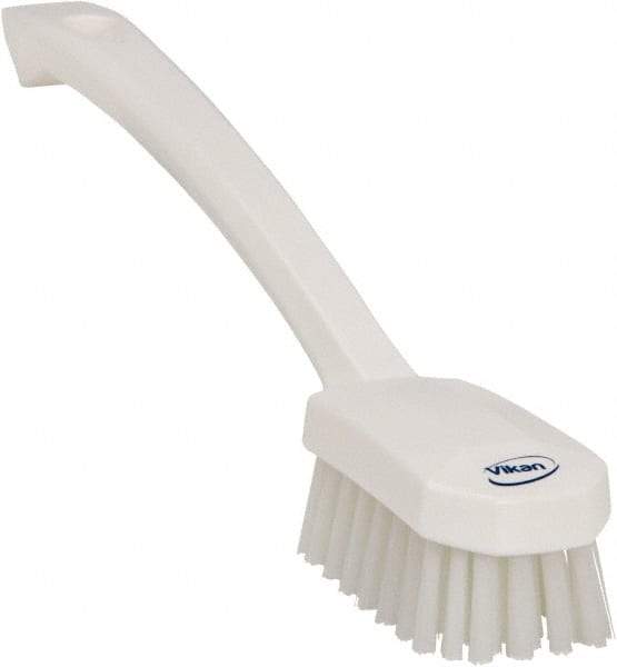 Vikan - 0.8" Bristle Length, Polyester Food Service Brush - 3" Long x 1.6" Wide Head, 10.2" OAL, Ergonomic Handle, White, Polypropylene Block - Americas Industrial Supply