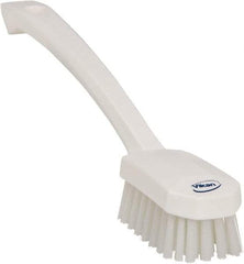 Vikan - 0.8" Bristle Length, Polyester Food Service Brush - 3" Long x 1.6" Wide Head, 10.2" OAL, Ergonomic Handle, White, Polypropylene Block - Americas Industrial Supply