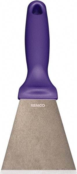 Remco - Stiff Stainless Steel Beveled Scraper - 3" Blade Width x 3-1/2" Blade Length, 5-13/32" Long Ergonomic Polypropylene Handle - Americas Industrial Supply