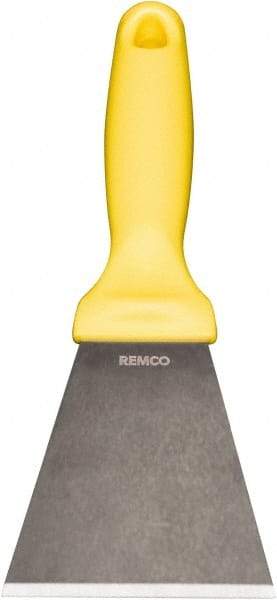 Remco - Stiff Stainless Steel Beveled Scraper - 3" Blade Width x 3-1/2" Blade Length, 5-13/32" Long Ergonomic Polypropylene Handle - Americas Industrial Supply