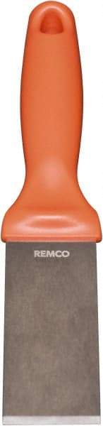 Remco - Stiff Stainless Steel Beveled Scraper - 1-1/2" Blade Width x 3-1/2" Blade Length, 5-13/32" Long Ergonomic Polypropylene Handle - Americas Industrial Supply