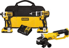 DeWALT - 20 Volt Cordless Tool Combination Kit - Includes Brushless Compact Hammer Drill, Impact Driver, Angle Grinder & Cut-Off Tool, Lithium-Ion Battery Included - Americas Industrial Supply