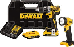 DeWALT - 20 Volt 1/2" Chuck Mid-Handle Cordless Drill - 0-500 & 0-2000 RPM, Keyless Chuck, Reversible, 2 Lithium-Ion Batteries Included - Americas Industrial Supply