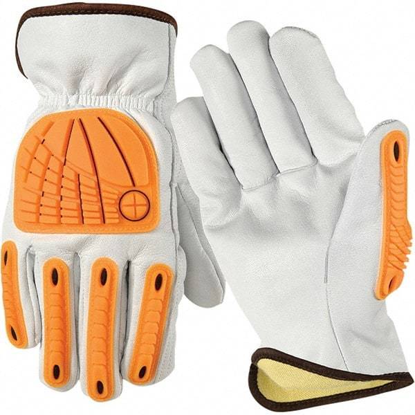 Wells Lamont - Size M Cut Resistant Work Gloves - For Work & Driver, Uncoated, Elastic Band Cuff, Full Fingered, White/Orange, Paired - Americas Industrial Supply
