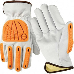 Wells Lamont - Size M Cut Resistant Work Gloves - For Work & Driver, Uncoated, Elastic Band Cuff, Full Fingered, White/Orange, Paired - Americas Industrial Supply