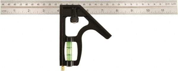 Johnson Level & Tool - 2 Piece, 12" Combination Square Set - 1/8, 1/16 & 1/32" (Inch/Metric) Graduation, Stainless Steel Blade, Cast Zinc Head - Americas Industrial Supply